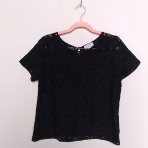 Loft Outlet Sheer Black Floral Lace Short Sleeve Blouse Size Medium